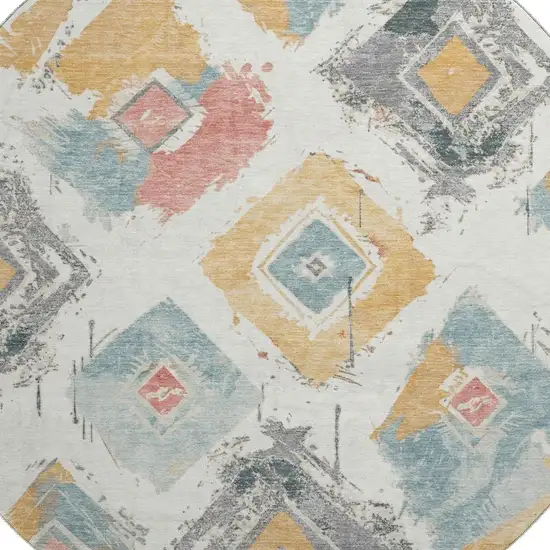 8' Ivory Gold And Blush Abstract Geometric Washable Round Rug With UV Protection Photo 2