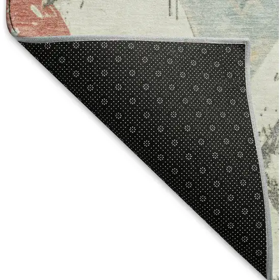 8' Ivory Gold And Blush Abstract Geometric Washable Round Rug With UV Protection Photo 5