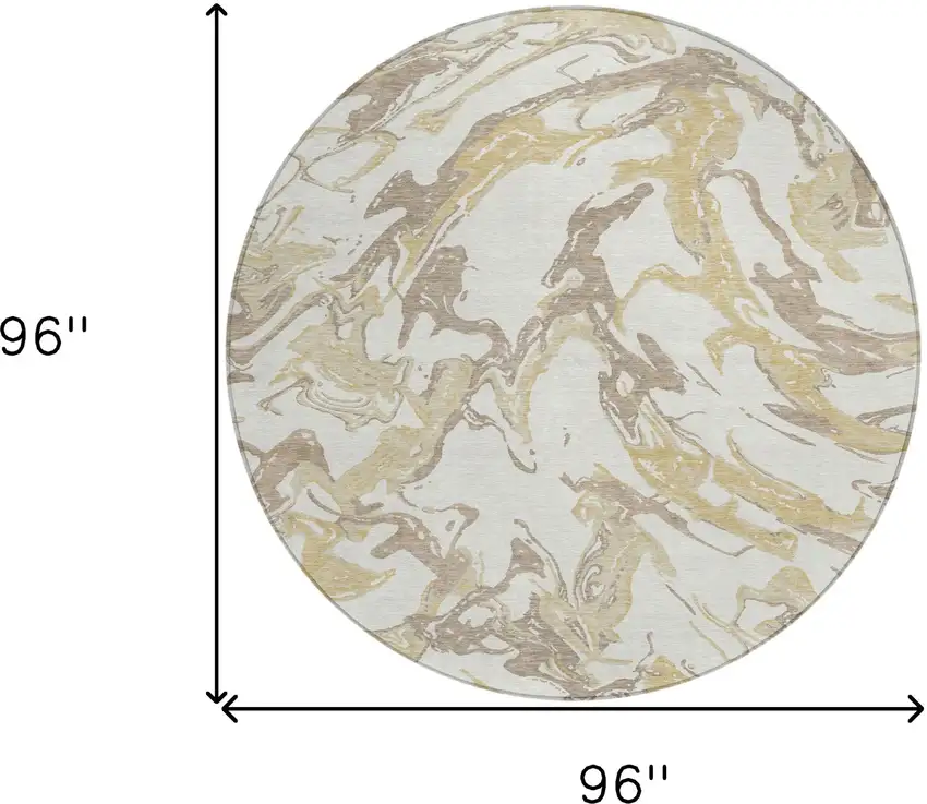 8' Ivory Gold And Brown Round Abstract Washable Indoor Outdoor Area Rug Photo 3