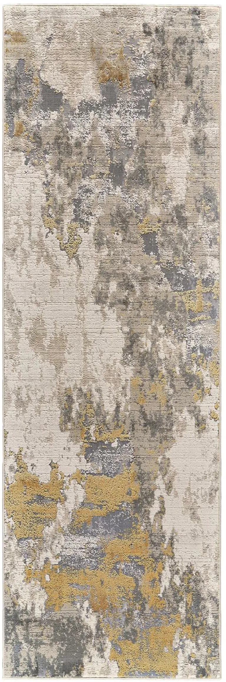 8' Ivory Gold And Gray Abstract Stain Resistant Runner Rug Photo 1