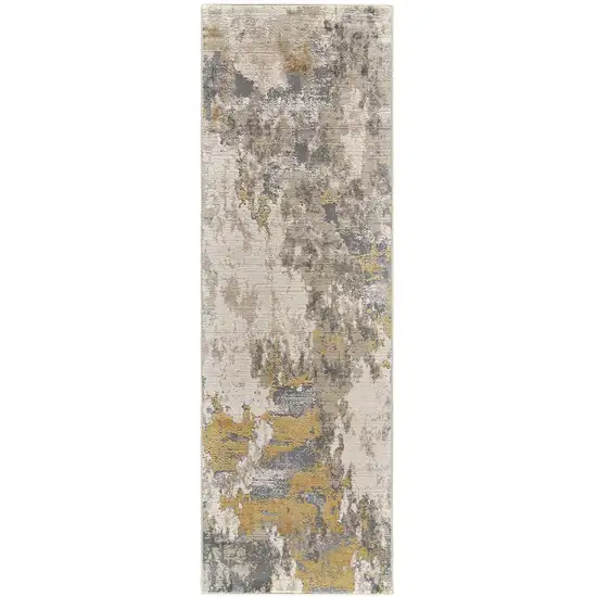8' Ivory Gold And Gray Abstract Stain Resistant Runner Rug Photo 1