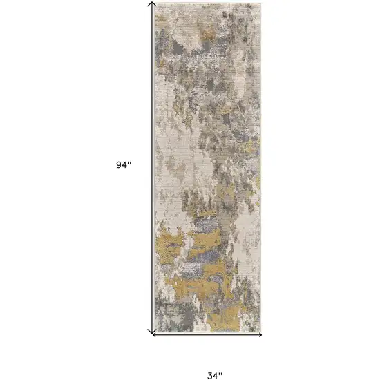 8' Ivory Gold And Gray Abstract Stain Resistant Runner Rug Photo 6
