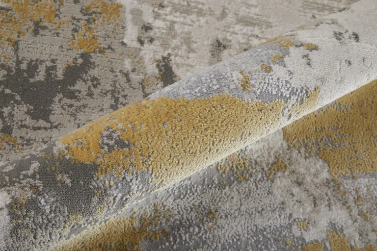 8' Ivory Gold And Gray Abstract Stain Resistant Runner Rug Photo 4