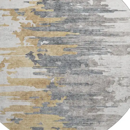 8' Ivory Gold And Gray Abstract Washable Round Rug With UV Protection Photo 3
