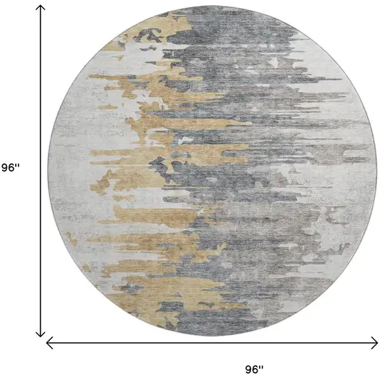 8' Ivory Gold And Gray Abstract Washable Round Rug With UV Protection Photo 6