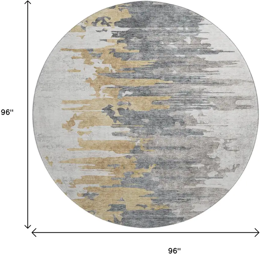 8' Ivory Gold And Gray Abstract Washable Round Rug With UV Protection Photo 6