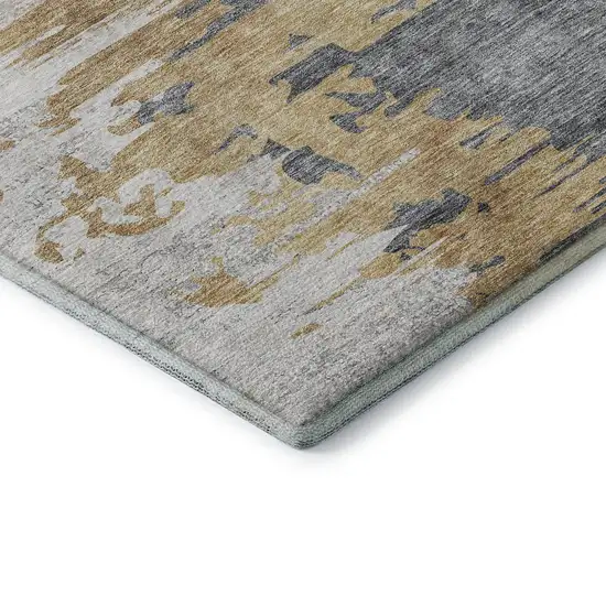 8' Ivory Gold And Gray Abstract Washable Round Rug With UV Protection Photo 8