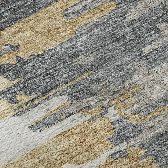 8' Ivory Gold And Gray Abstract Washable Round Rug With UV Protection Photo 8