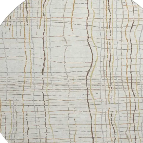 8' Ivory Gold And Gray Striped Washable Round Rug With UV Protection Photo 2