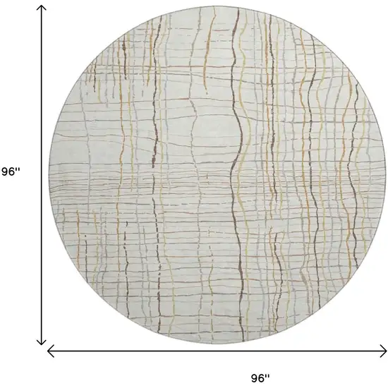 8' Ivory Gold And Gray Striped Washable Round Rug With UV Protection Photo 9