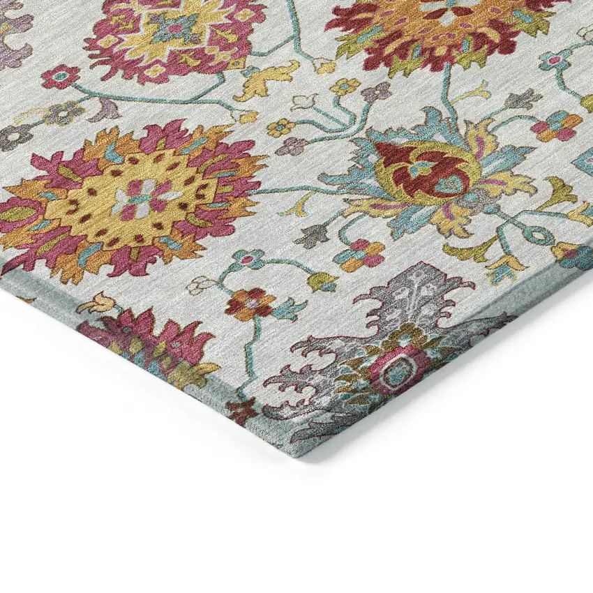 8' Ivory Gold And Pink Round Damask Washable Indoor Outdoor Area Rug Photo 6