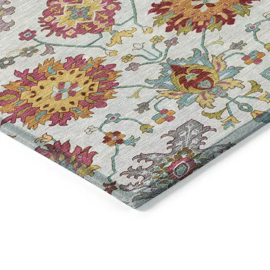 8' Ivory Gold And Pink Round Damask Washable Indoor Outdoor Area Rug Photo 6