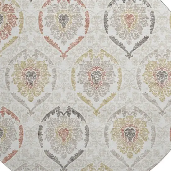 8' Ivory Gold And Rust Medallion Washable Round Rug With UV Protection Photo 3