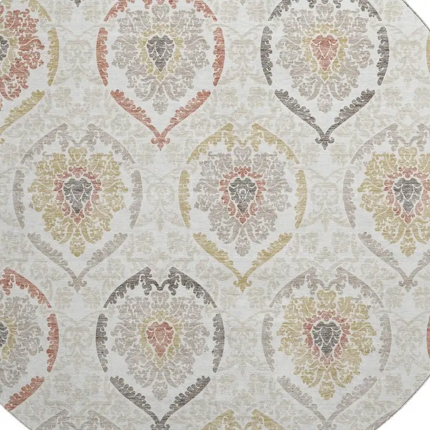 8' Ivory Gold And Rust Medallion Washable Round Rug With UV Protection Photo 3