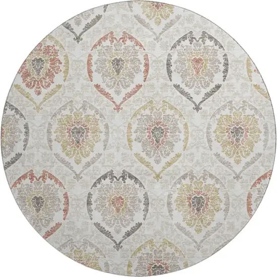 8' Ivory Gold And Rust Medallion Washable Round Rug With UV Protection Photo 1