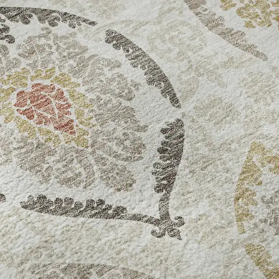 8' Ivory Gold And Rust Medallion Washable Round Rug With UV Protection Photo 9