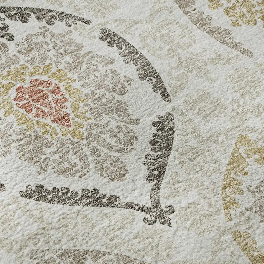 8' Ivory Gold And Rust Medallion Washable Round Rug With UV Protection Photo 9