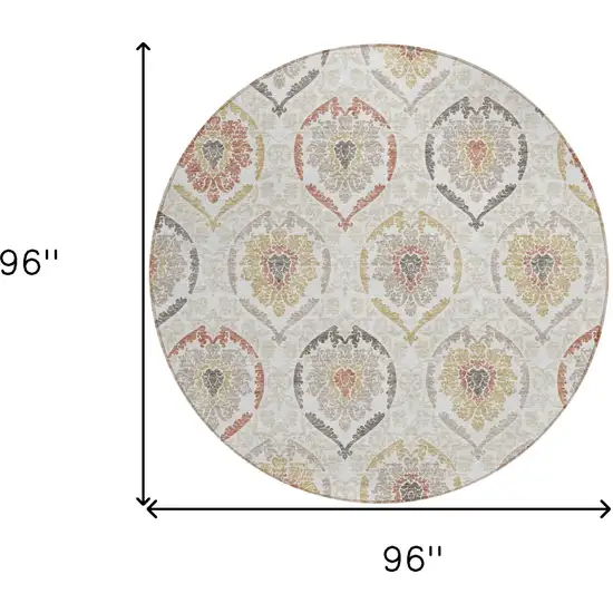8' Ivory Gold And Taupe Round Medallion Washable Indoor Outdoor Area Rug Photo 3