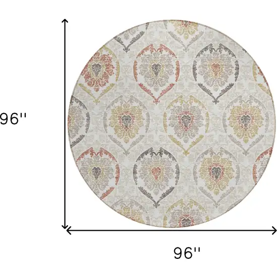 8' Ivory Gold And Taupe Round Medallion Washable Indoor Outdoor Area Rug Photo 3