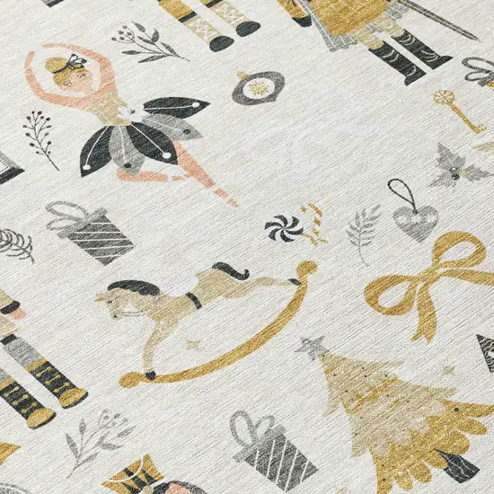 8' Ivory Gold Black And Gray Round Nutcracker Washable Indoor Outdoor Area Rug Photo 8