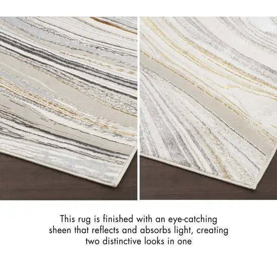 8' Ivory Gold and Gray Abstract Non Skid Runner Rug Photo 6