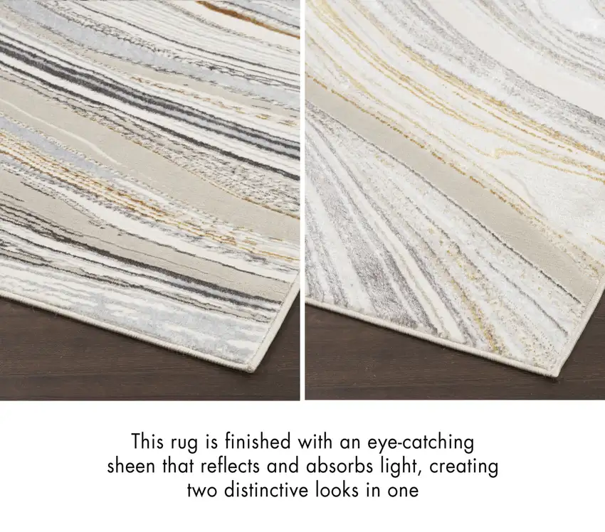 8' Ivory Gold and Gray Abstract Non Skid Runner Rug Photo 6