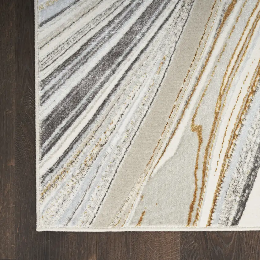 8' Ivory Gold and Gray Abstract Non Skid Runner Rug Photo 8