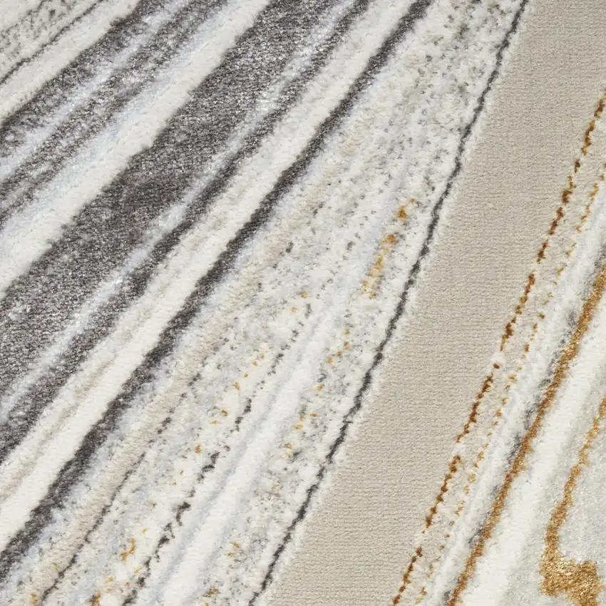 8' Ivory Gold and Gray Abstract Non Skid Runner Rug Photo 9