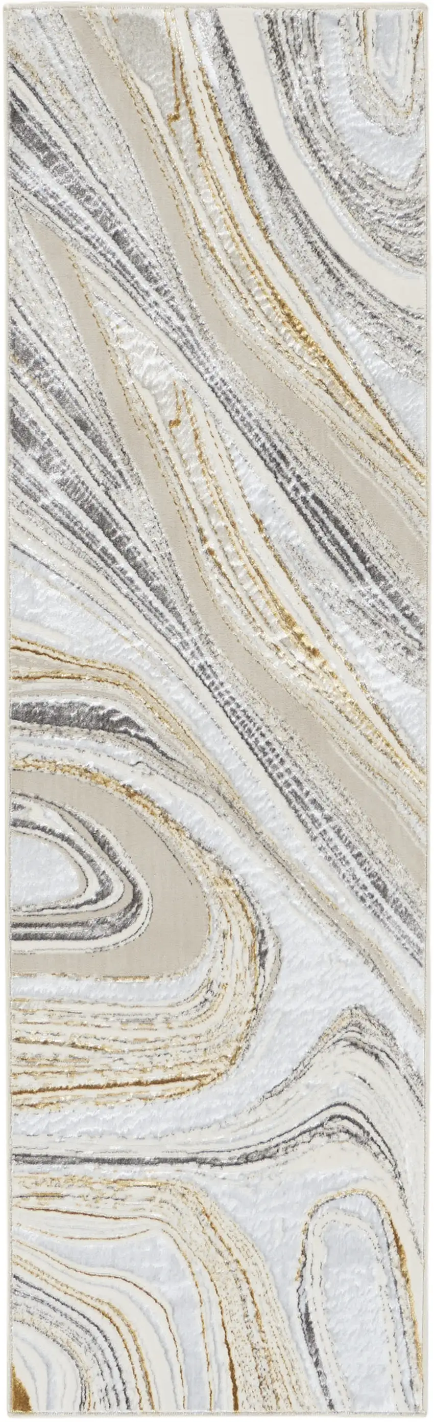 8' Ivory Gold and Gray Abstract Non Skid Runner Rug Photo 1