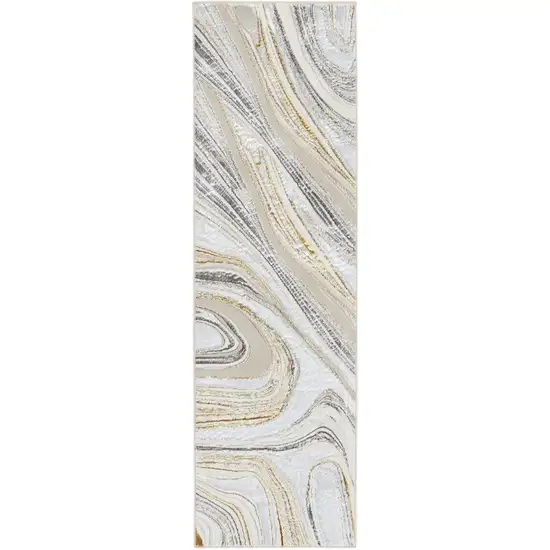 8' Ivory Gold and Gray Abstract Non Skid Runner Rug Photo 1