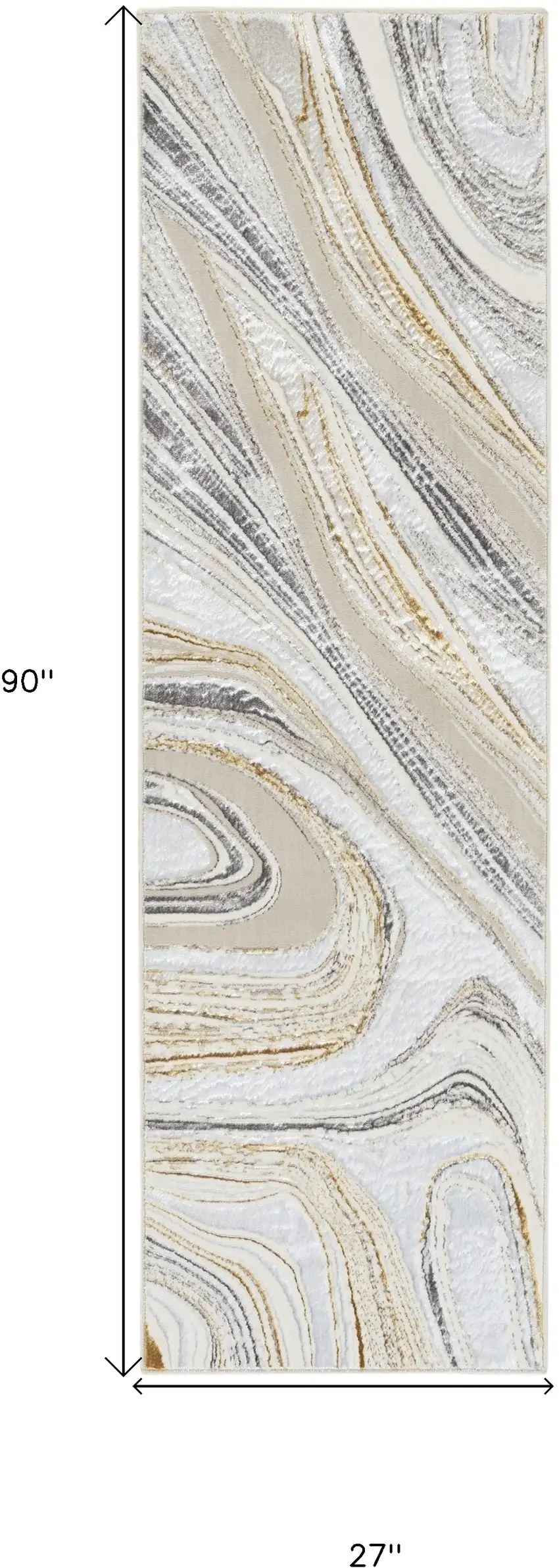 8' Ivory Gold and Gray Abstract Non Skid Runner Rug Photo 3