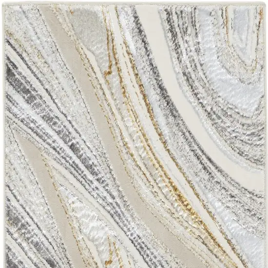 8' Ivory Gold and Gray Abstract Non Skid Runner Rug Photo 6