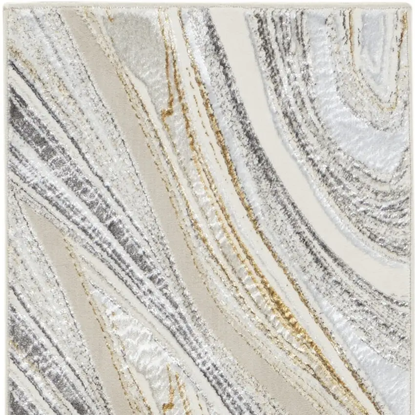 8' Ivory Gold and Gray Abstract Non Skid Runner Rug Photo 6