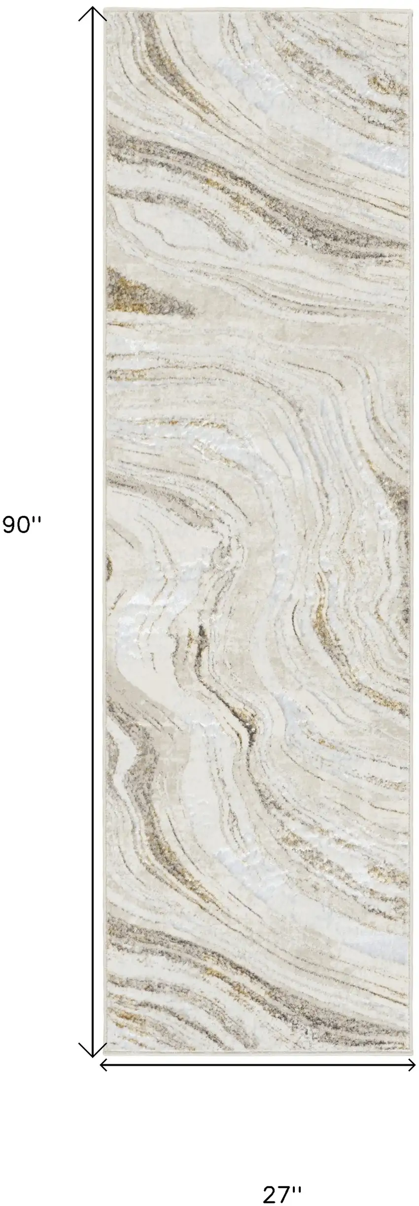 8' Ivory Gold and Gray Abstract Non Skid Runner Rug Photo 3