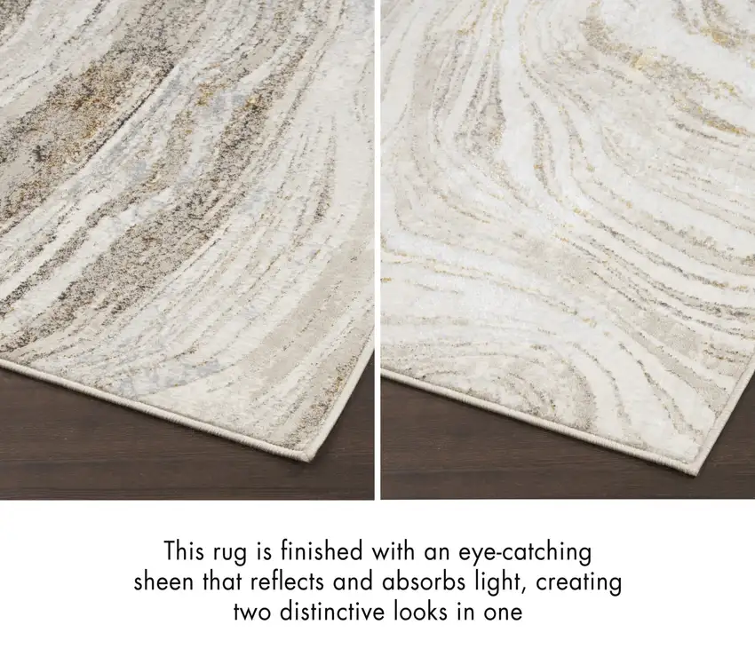 8' Ivory Gold and Gray Abstract Non Skid Runner Rug Photo 6