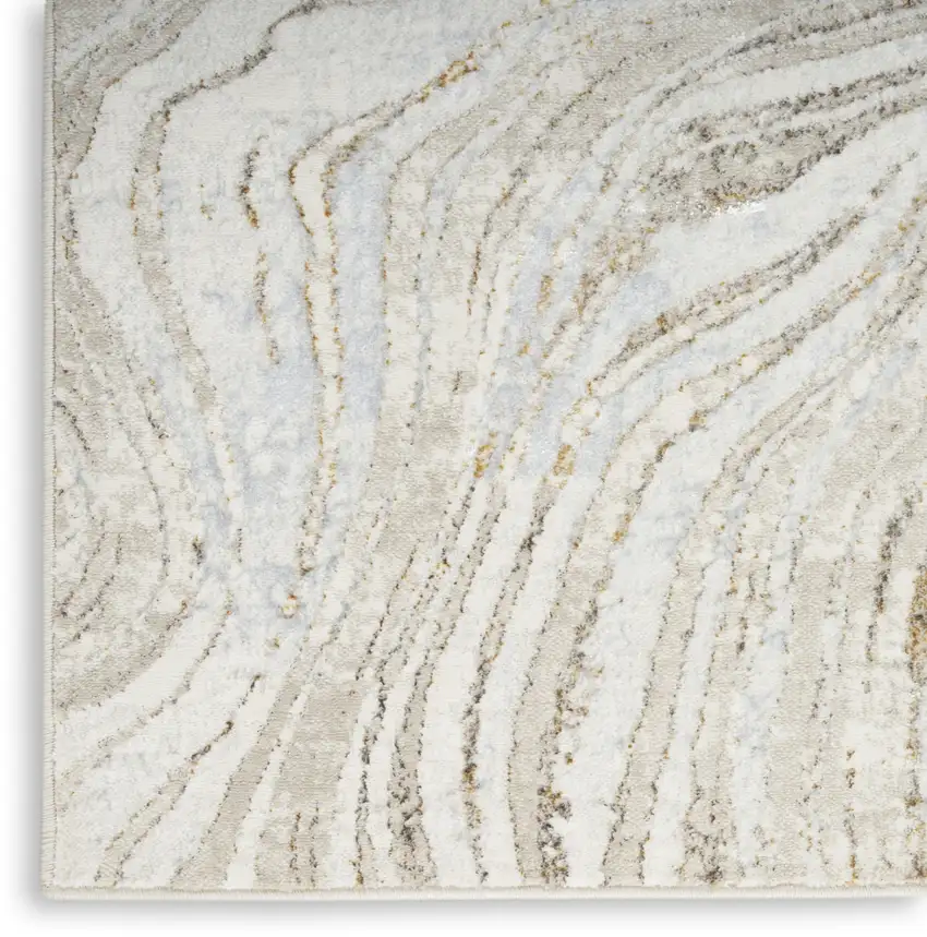 8' Ivory Gold and Gray Abstract Non Skid Runner Rug Photo 5