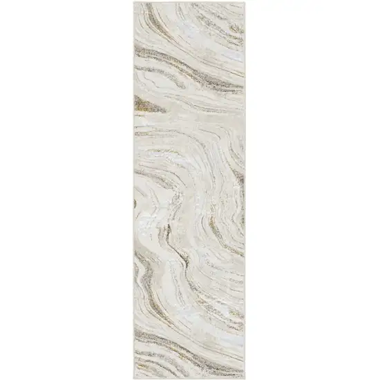 8' Ivory Gold and Gray Abstract Non Skid Runner Rug Photo 1