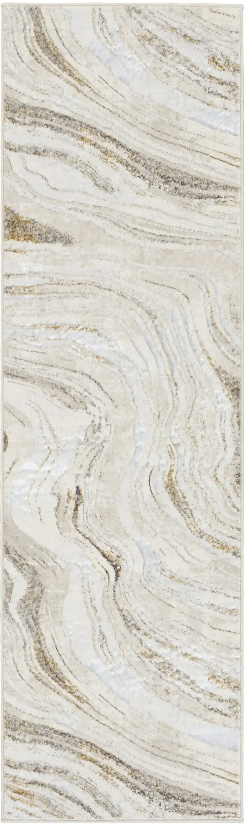 8' Ivory Gold and Gray Abstract Non Skid Runner Rug Photo 1