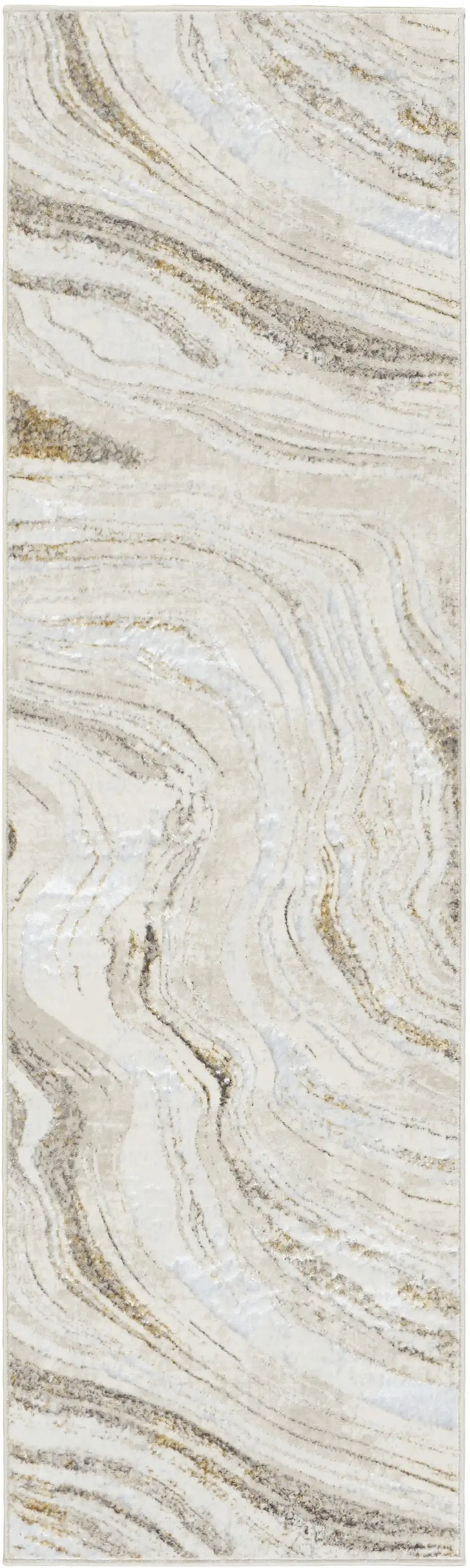 8' Ivory Gold and Gray Abstract Non Skid Runner Rug Photo 2