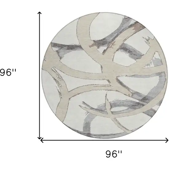 8' Ivory Gray And Beige Round Abstract Washable Indoor Outdoor Area Rug Photo 3