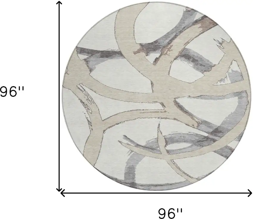 8' Ivory Gray And Beige Round Abstract Washable Indoor Outdoor Area Rug Photo 3