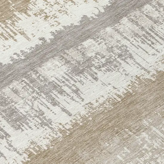 8' Ivory Gray And Beige Round Striped Washable Indoor Outdoor Area Rug Photo 8