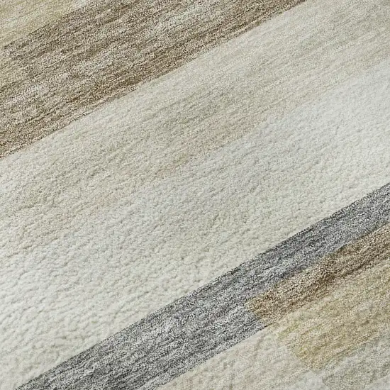 8' Ivory Gray And Beige Striped Washable Round Rug With UV Protection Photo 8