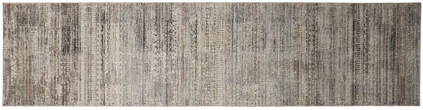 10' Ivory Gray And Black Abstract Distressed Runner Rug With Fringe Photo 1