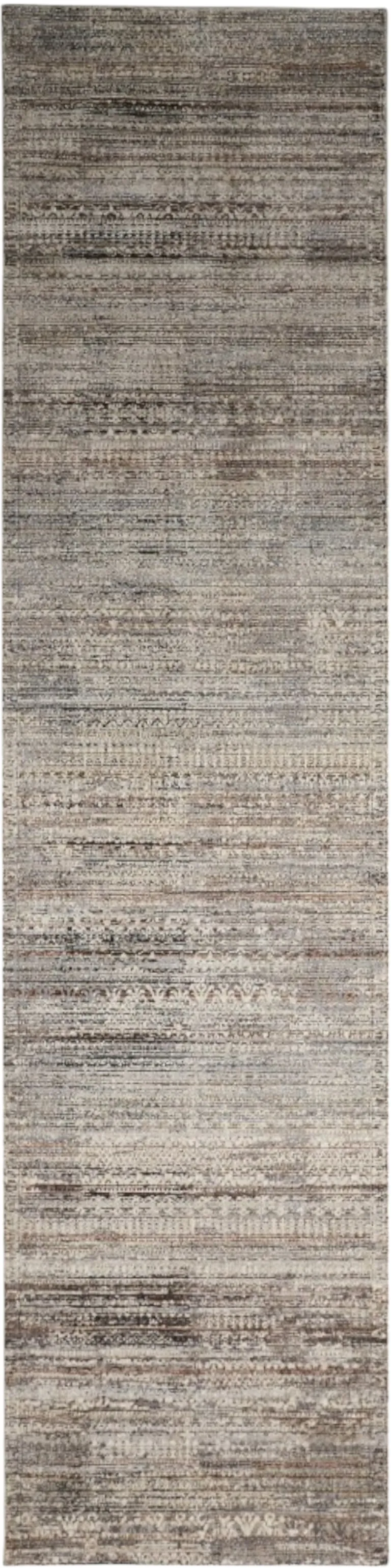12' Ivory Gray And Black Abstract Distressed Runner Rug With Fringe Photo 3