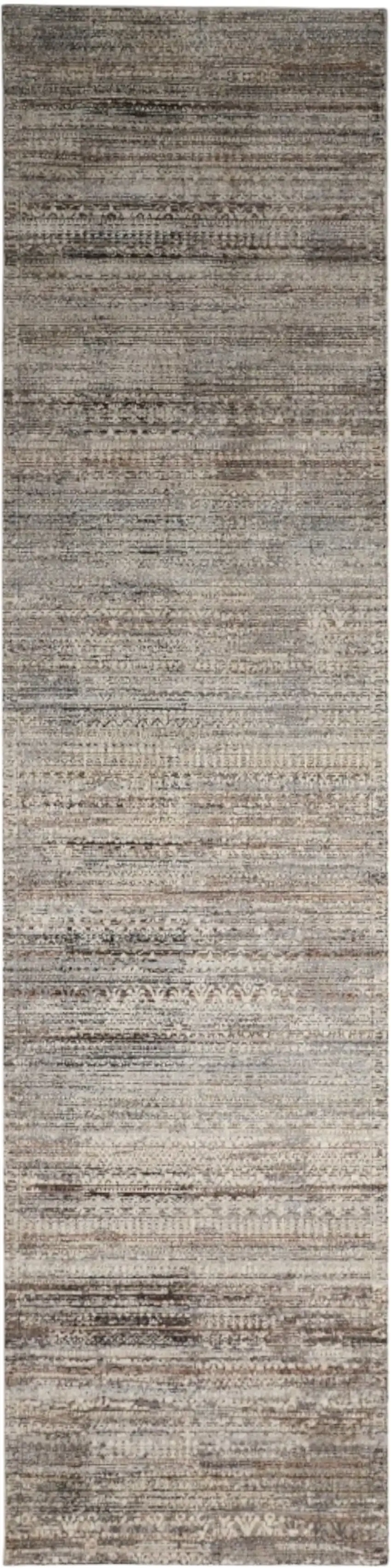 12' Ivory Gray And Black Abstract Distressed Runner Rug With Fringe Photo 2