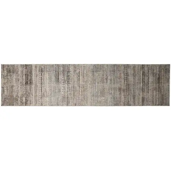 12' Ivory Gray And Black Abstract Distressed Runner Rug With Fringe Photo 1