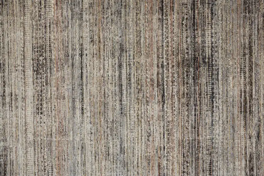 12' Ivory Gray And Black Abstract Distressed Runner Rug With Fringe Photo 3