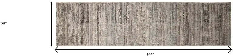 12' Ivory Gray And Black Abstract Distressed Runner Rug With Fringe Photo 4