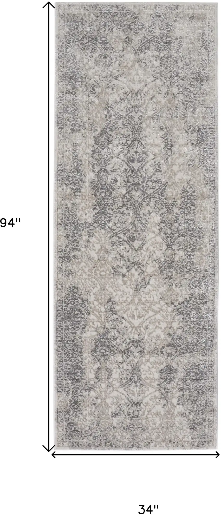 8' Ivory Gray And Black Abstract Stain Resistant Runner Rug Photo 7
